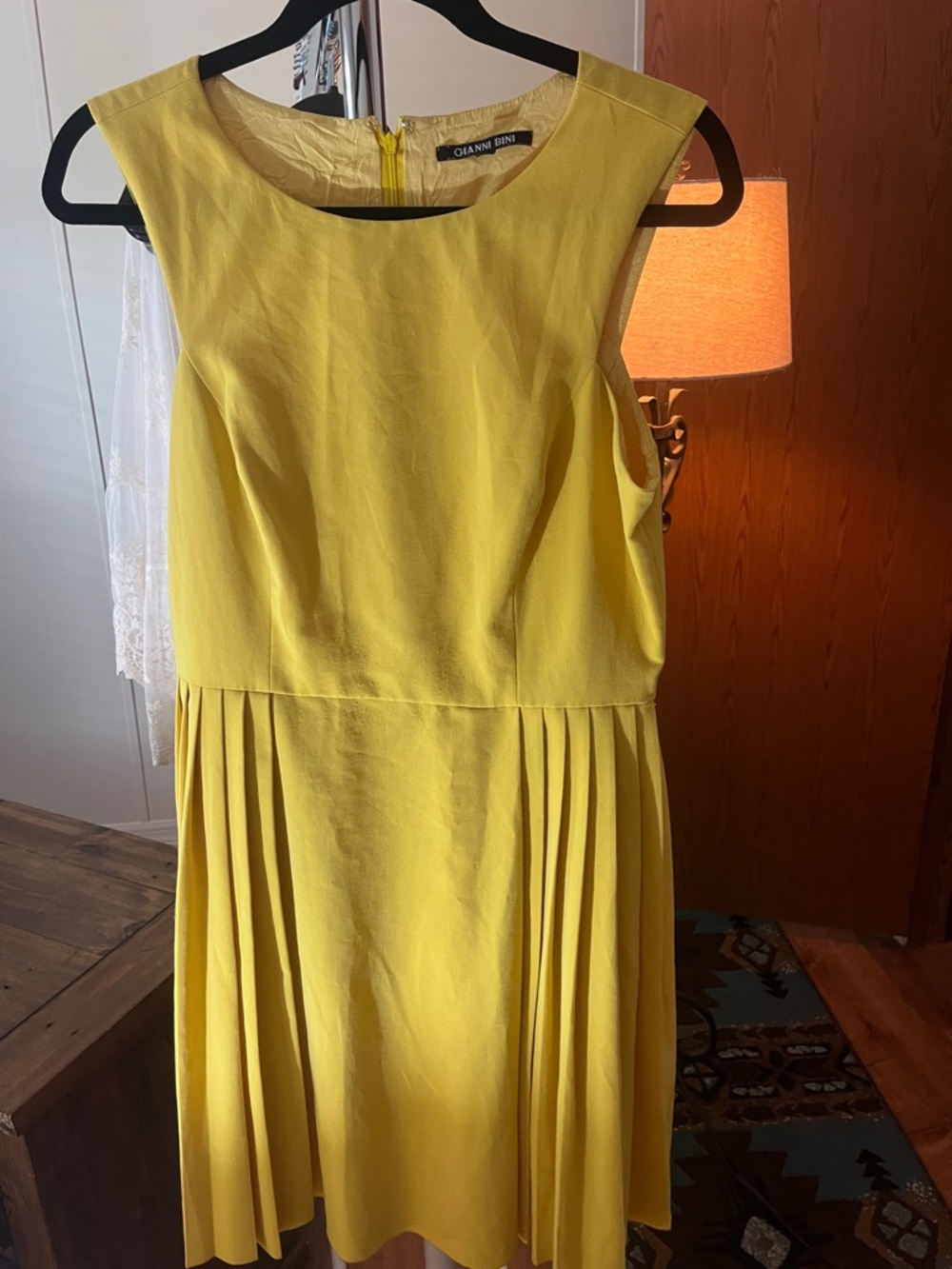 Gianni Bini Sunny Yellow Sleeveless Pleated Midi Dress